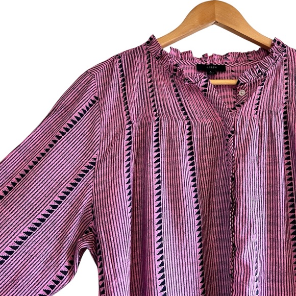 J. Crew long sleeve airy pin tuck ruffled peasant blouse L excellent condition - Picture 6 of 11